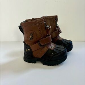 Polo Ralph Lauren Leather Boot Baby Size 4 In Brown And Black Mid Calf